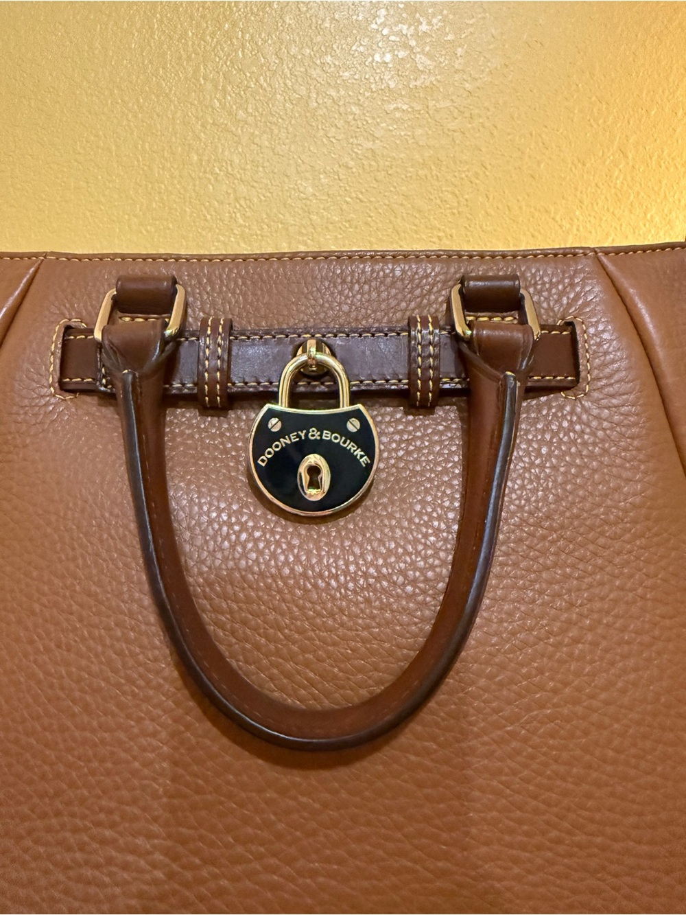 Dooney & Bourke Cognac Pebbled Leather Satchel with Gold Hardware - Picture 5 of 7